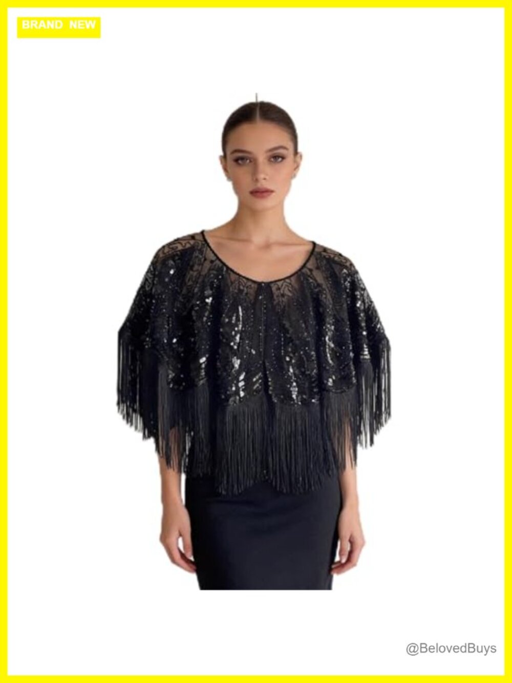 Sequin Beaded Fringe Shawl Wrap Cropped Cape